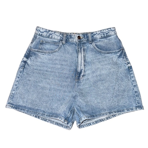 ZARA Classic Mom Fit High Waist Rise Denim Jean Shorts Acid Wash Size 10 - Picture 8 of 15